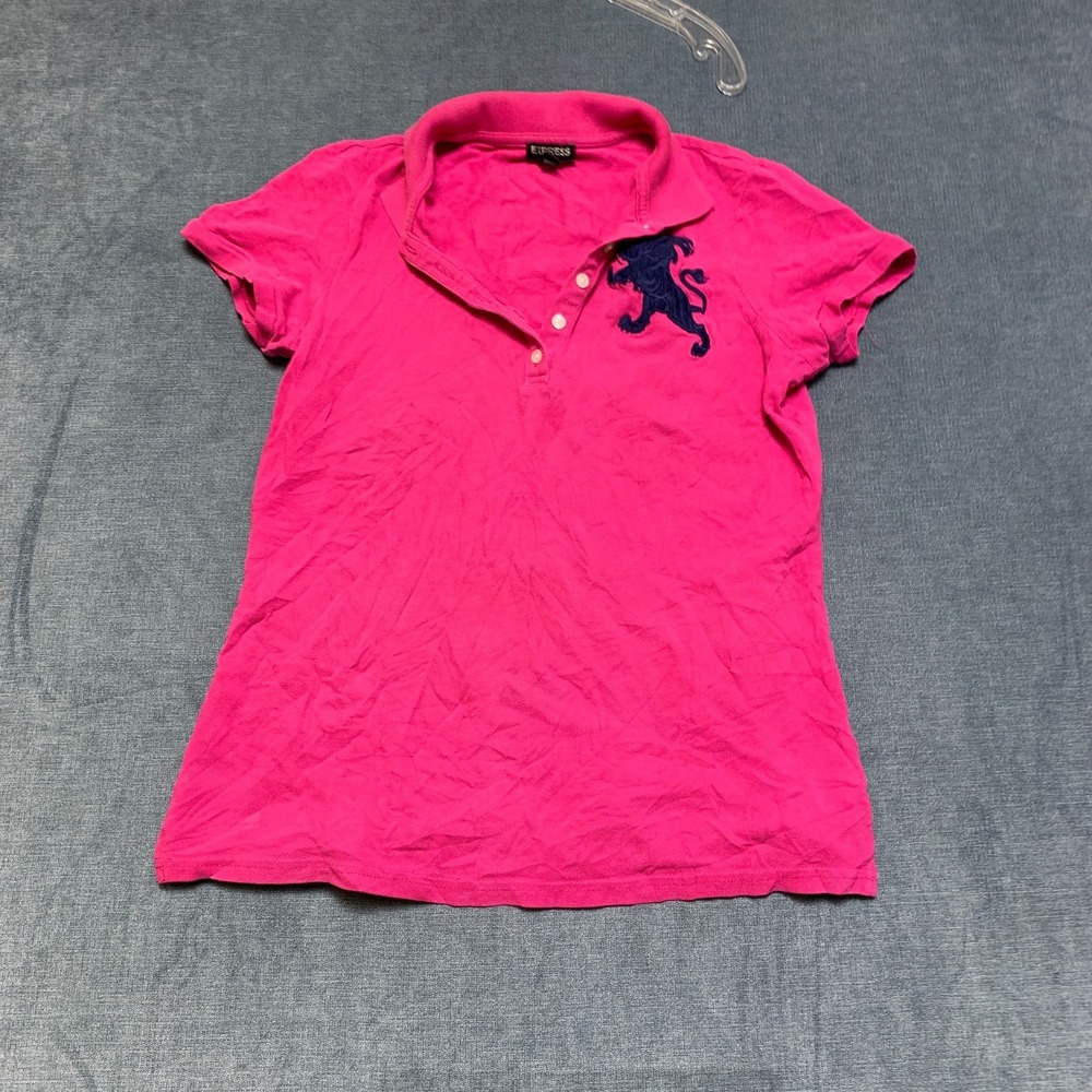 Express Polo Shirt Womens Medium Pink Logo Short Sleeve Performance Collared